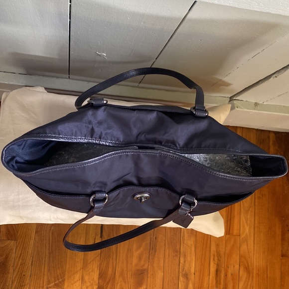 Coach Nylon & Leather Large Tote In Midnight Blue - Picture 13 of 17